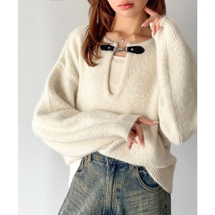 【mily bilet】癒しのモヘアタッチ。バックル使いVネックニット（長袖） | Classical Elf  | 詳細画像8 