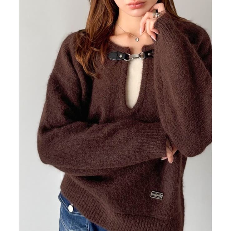 ブラウン | 【mily bilet】癒しのモヘアタッチ。バックル使いVネックニット（長袖） | Classical Elf 