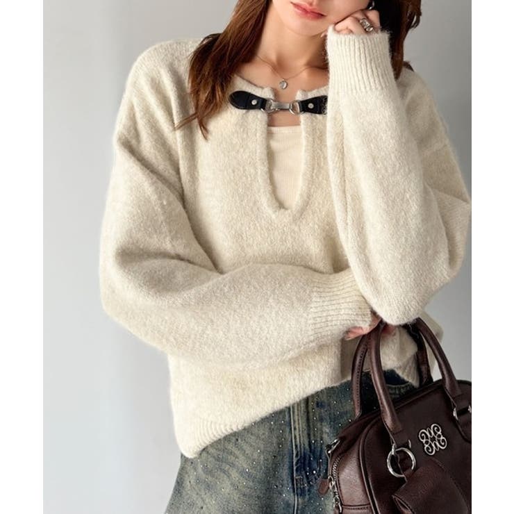 【mily bilet】癒しのモヘアタッチ。バックル使いVネックニット（長袖） | Classical Elf  | 詳細画像1 