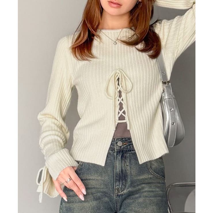 アイボリー | 【mily bilet】レースアップデザインニットプルオーバー | Classical Elf 