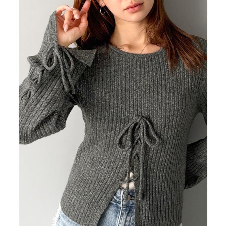チャコールグレー | 【mily bilet】レースアップデザインニットプルオーバー | Classical Elf 