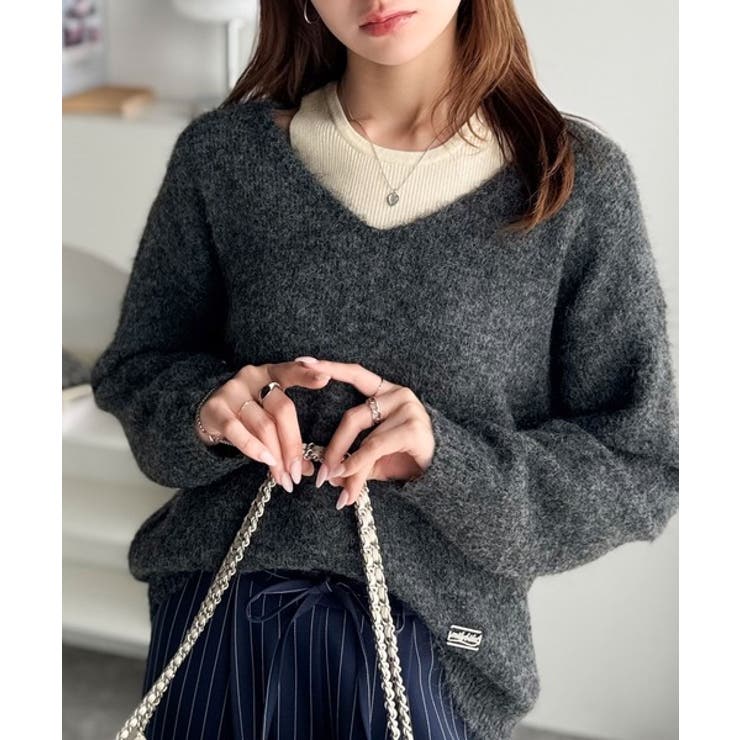 チャコールグレー | 【mily bilet】洗練されたレイヤードスタイル！プレート使い異素材ニットレ… | Classical Elf 