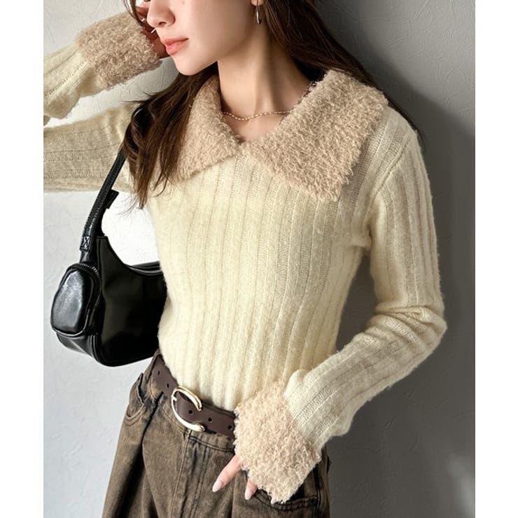 【mily bilet】可愛さ、ふわり2倍増し◎配色ファー衿リブニットプルオーバ… | Classical Elf  | 詳細画像1 