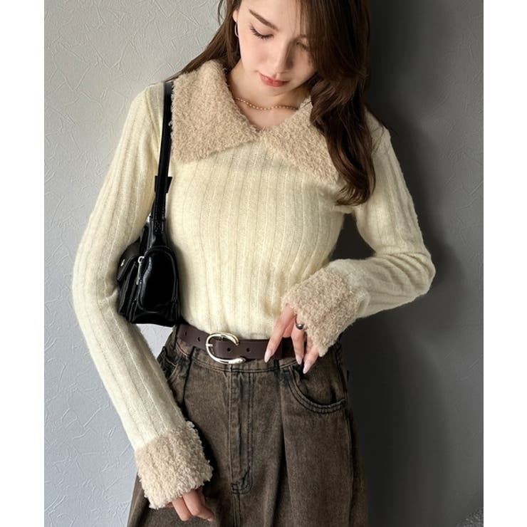 【mily bilet】可愛さ、ふわり2倍増し◎配色ファー衿リブニットプルオーバ… | Classical Elf  | 詳細画像3 