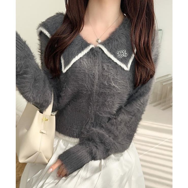 mily bilet】セーラーカラーが可愛い。ロゴ刺繍ビッグセーラーシャギー