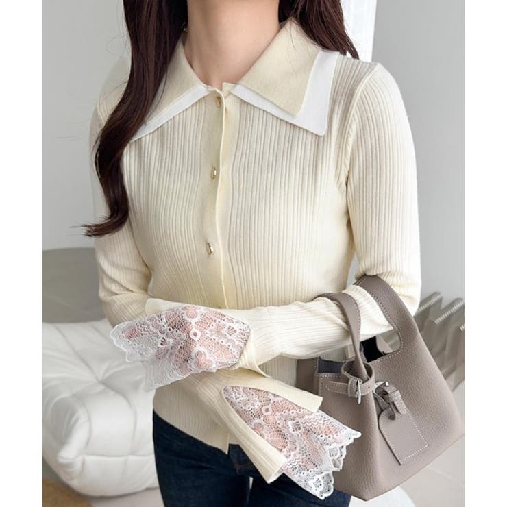 アイボリー | 【mily bilet】ダブル襟ニットプルオーバー | Classical Elf 