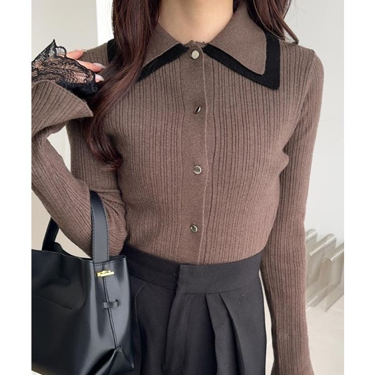 ブラウン | 【mily bilet】ダブル襟ニットプルオーバー | Classical Elf 