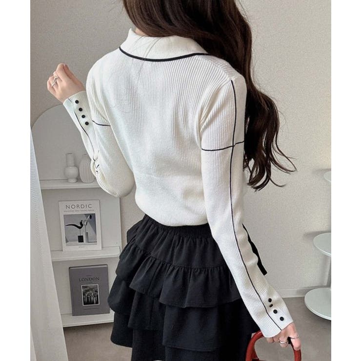 【mily bilet】配色ラインがポイント♪上品なポロ襟リブニット | Classical Elf  | 詳細画像6 