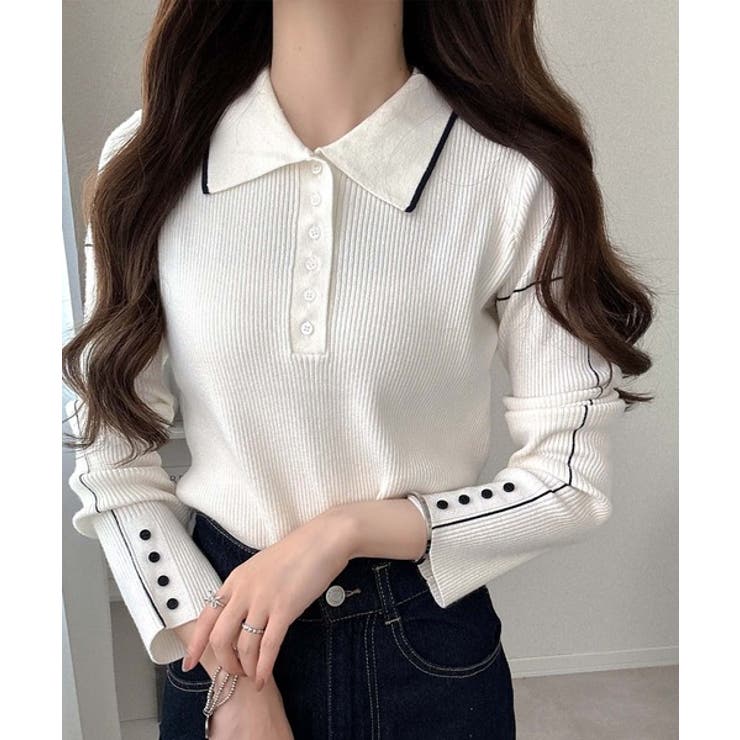 【mily bilet】配色ラインがポイント♪上品なポロ襟リブニット | Classical Elf  | 詳細画像8 