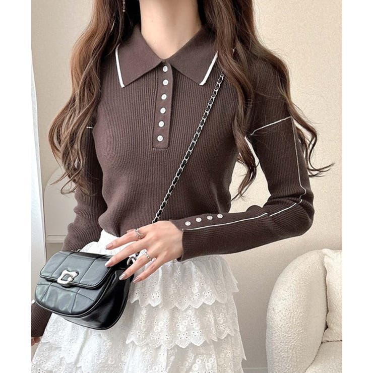 【mily bilet】配色ラインがポイント♪上品なポロ襟リブニット | Classical Elf  | 詳細画像20 