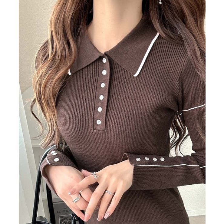 【mily bilet】配色ラインがポイント♪上品なポロ襟リブニット | Classical Elf  | 詳細画像25 