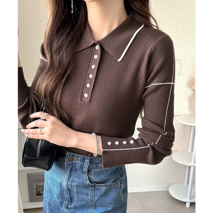 【mily bilet】配色ラインがポイント♪上品なポロ襟リブニット | Classical Elf  | 詳細画像26 