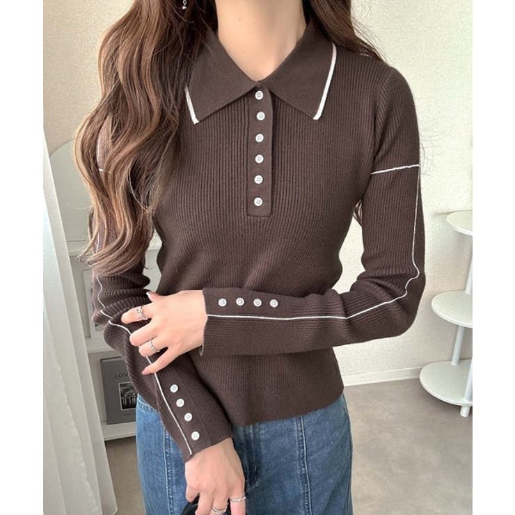 【mily bilet】配色ラインがポイント♪上品なポロ襟リブニット | Classical Elf  | 詳細画像27 