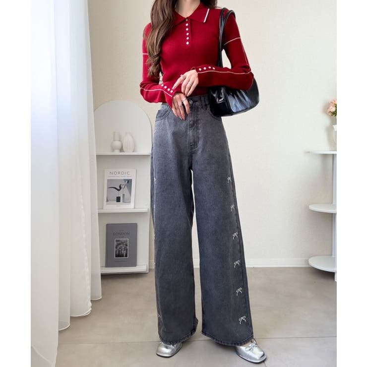 【mily bilet】配色ラインがポイント♪上品なポロ襟リブニット | Classical Elf  | 詳細画像30 