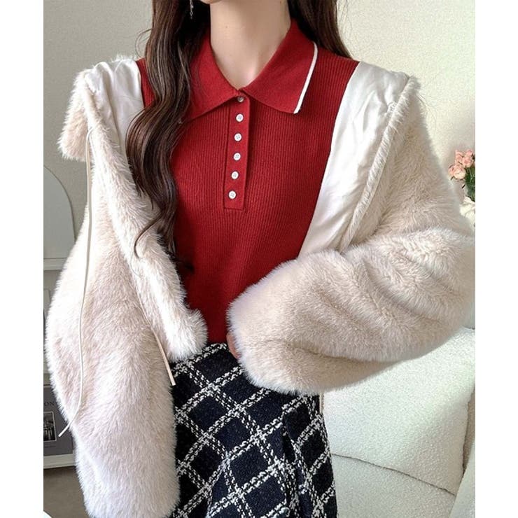 【mily bilet】配色ラインがポイント♪上品なポロ襟リブニット | Classical Elf  | 詳細画像35 