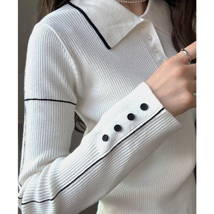 【mily bilet】配色ラインがポイント♪上品なポロ襟リブニット | Classical Elf  | 詳細画像38 