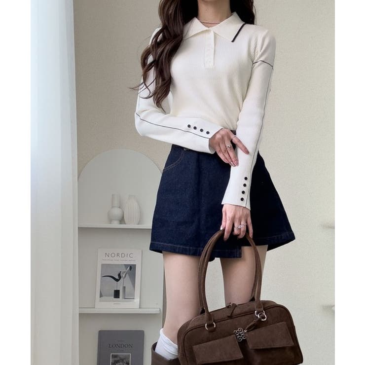 【mily bilet】配色ラインがポイント♪上品なポロ襟リブニット | Classical Elf  | 詳細画像3 