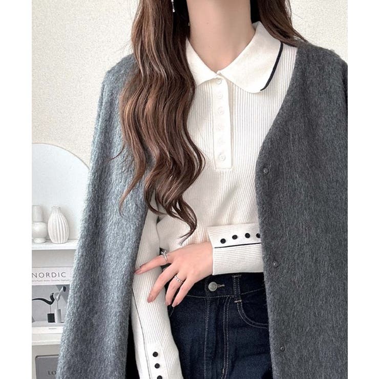 【mily bilet】配色ラインがポイント♪上品なポロ襟リブニット | Classical Elf  | 詳細画像4 