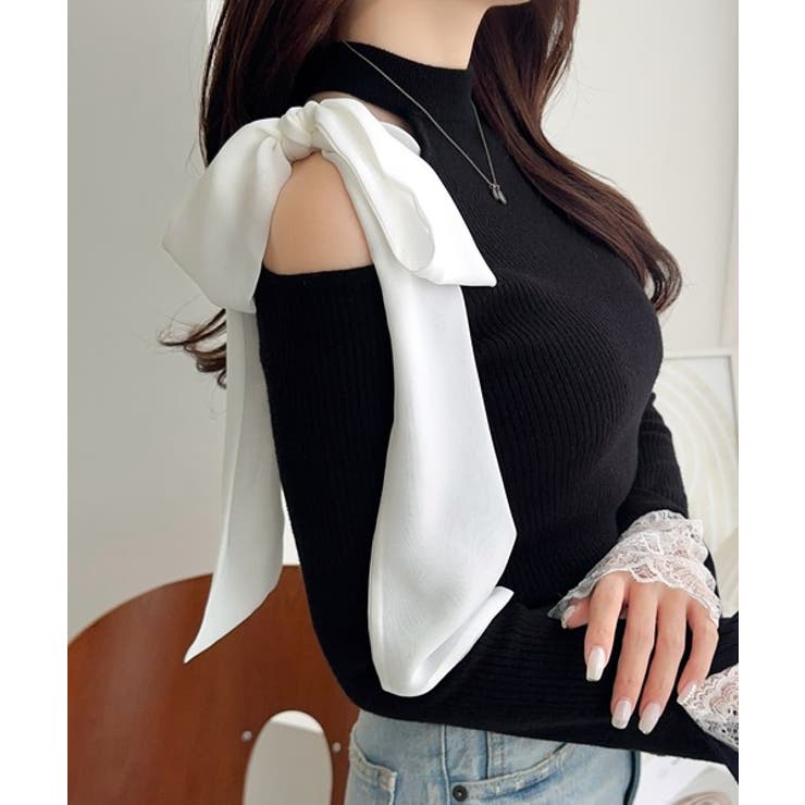 【mily bilet】大人フェミニンの主役トップス。肩シフォンリボン袖レース使… | Classical Elf  | 詳細画像10 