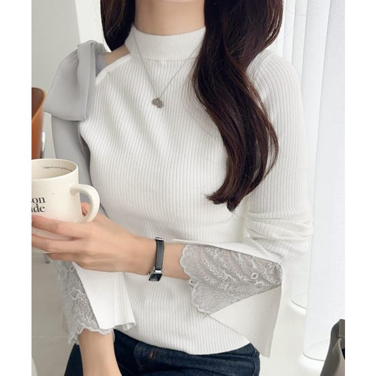 【mily bilet】大人フェミニンの主役トップス。肩シフォンリボン袖レース使… | Classical Elf  | 詳細画像4 