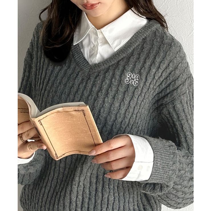 一枚着るだけで、重ね着風。シャツレイヤード風ロゴ刺繍リブニットプルオーバー | Classical Elf  | 詳細画像8 