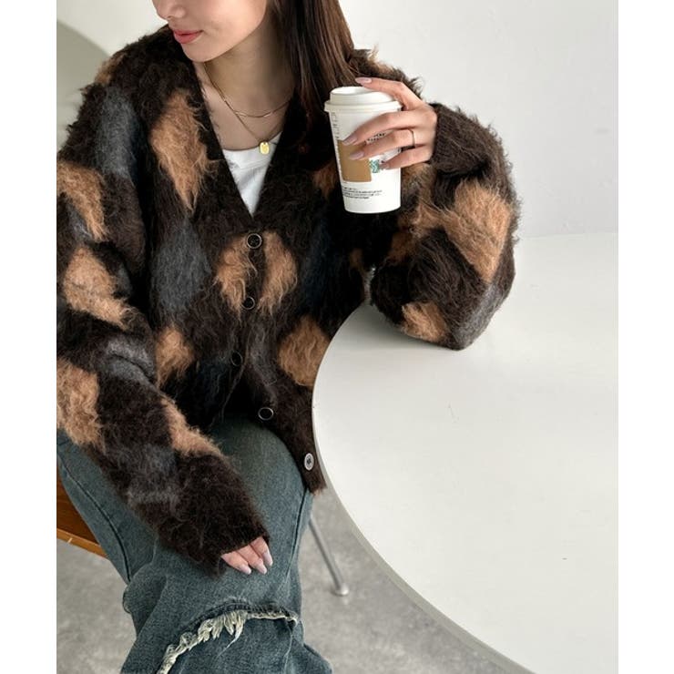 monkey time アーガイル柄ニットカーディガン グレー monkey time アーガイル柄ニットカーディガン グレー monkey time