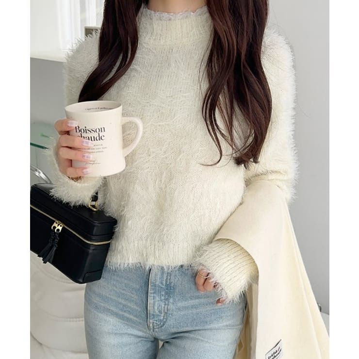 背中で惹きつける、大人の甘さ。バッグリボンレースアップ衿レースレイヤードニットプ… | Classical Elf  | 詳細画像7 