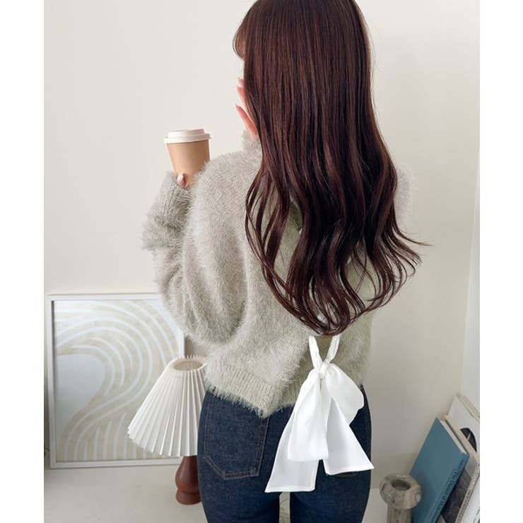 背中で惹きつける、大人の甘さ。バッグリボンレースアップ衿レースレイヤードニットプ… | Classical Elf  | 詳細画像13 