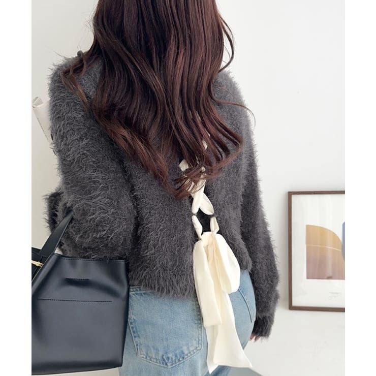 背中で惹きつける、大人の甘さ。バッグリボンレースアップ衿レースレイヤードニットプ… | Classical Elf  | 詳細画像20 