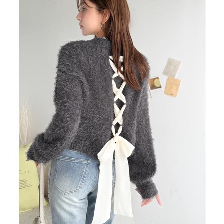 背中で惹きつける、大人の甘さ。バッグリボンレースアップ衿レースレイヤードニットプ… | Classical Elf  | 詳細画像22 