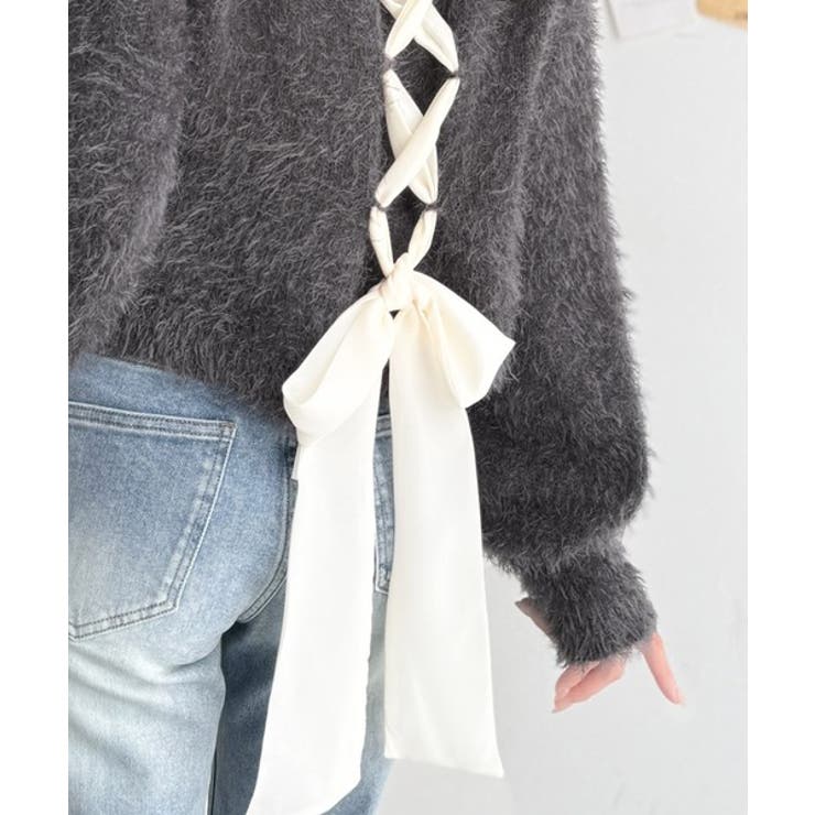 背中で惹きつける、大人の甘さ。バッグリボンレースアップ衿レースレイヤードニットプ… | Classical Elf  | 詳細画像24 