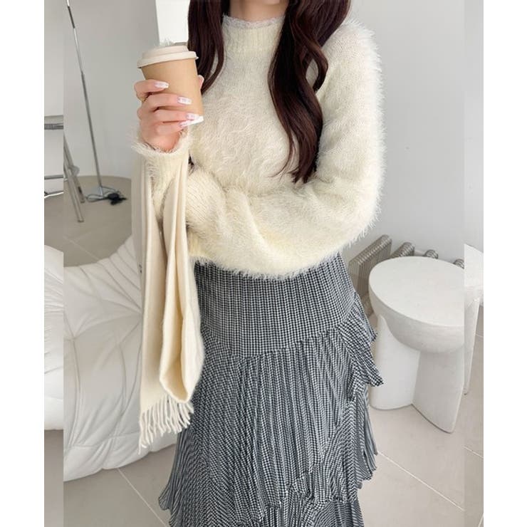 背中で惹きつける、大人の甘さ。バッグリボンレースアップ衿レースレイヤードニットプ… | Classical Elf  | 詳細画像3 