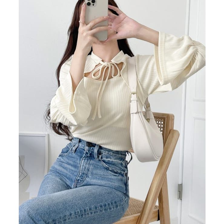 mily bilet】上品なガーリーさ。レイヤード風リボンキャンディスリーブ