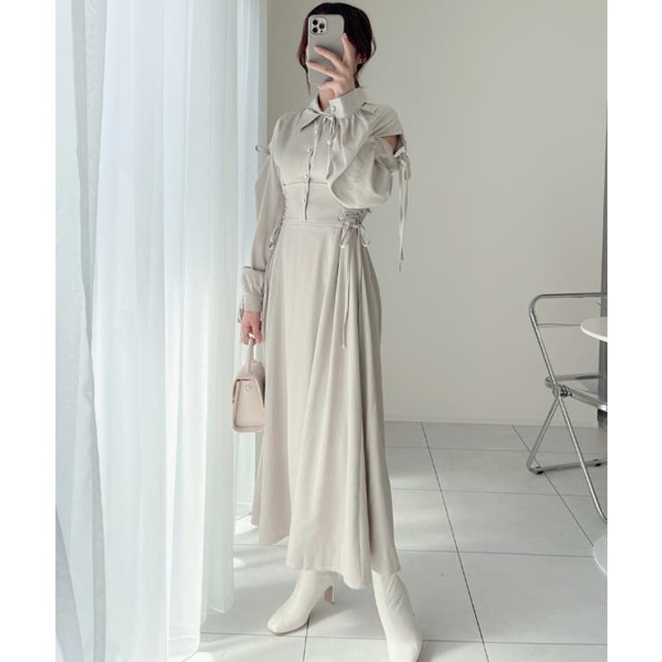 ヘルシーな肌見せが旬。肩空きリボン使いステッチ配色ワンピース | Classical Elf  | 詳細画像1 