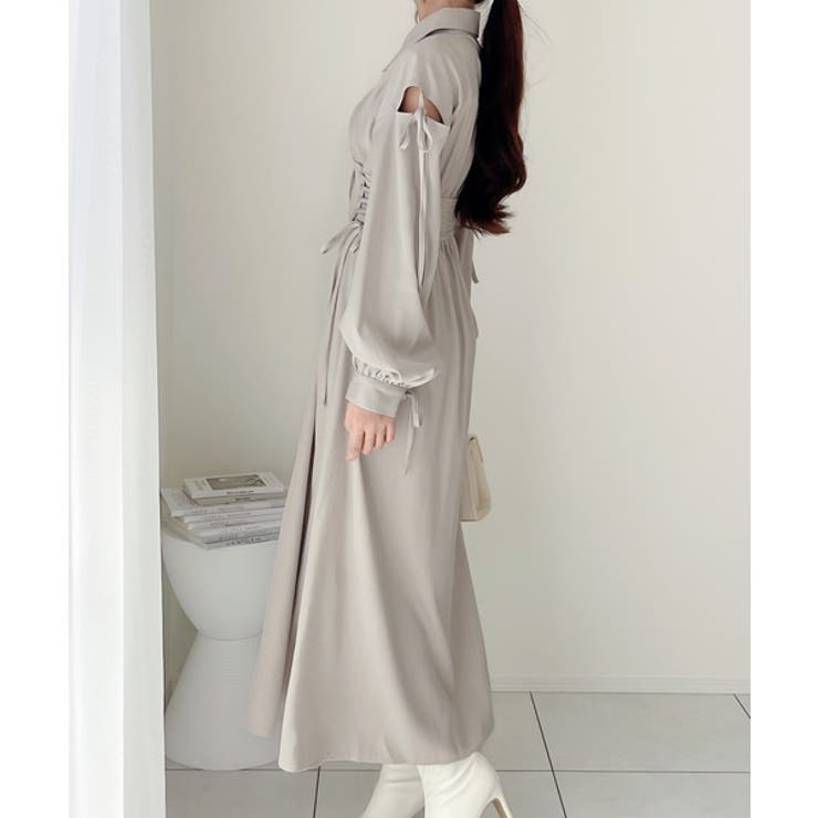 ヘルシーな肌見せが旬。肩空きリボン使いステッチ配色ワンピース | Classical Elf  | 詳細画像3 