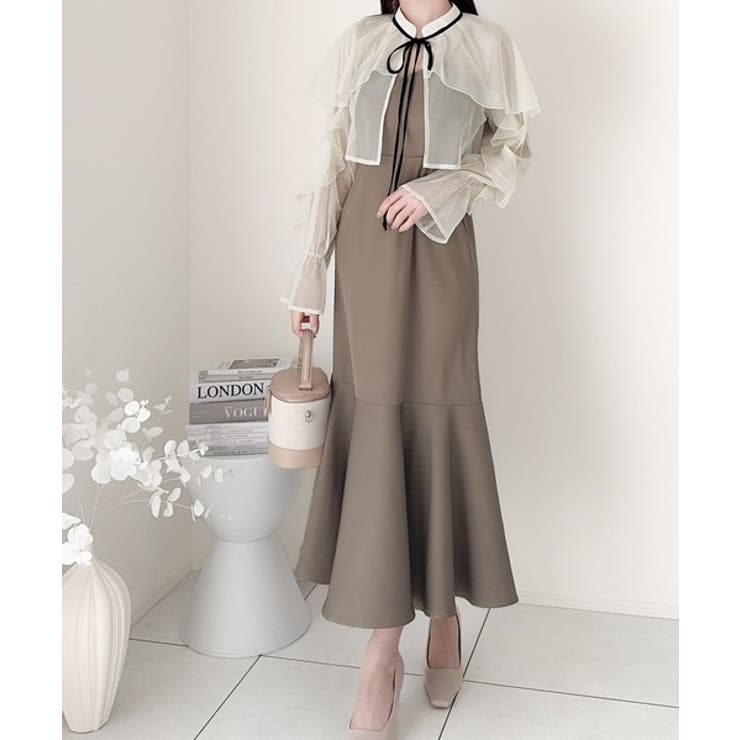 セットアップで華やかスタイル。チュールケープボレロ付きマーメイドキャミワンピース… | Classical Elf  | 詳細画像15 