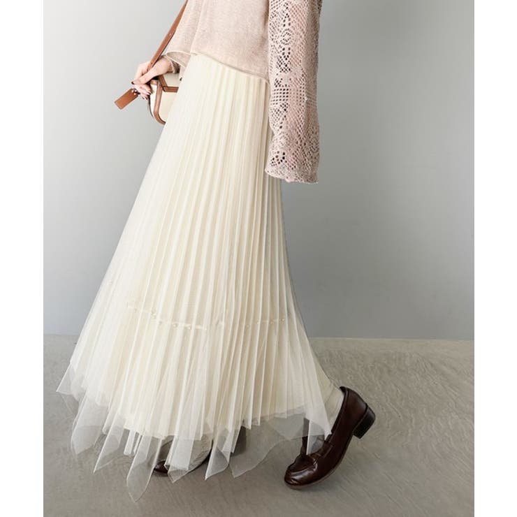 アイボリー | ふんわり大人フェミニン。パール使いリバーシブル２wayチュールスカート | Classical Elf 