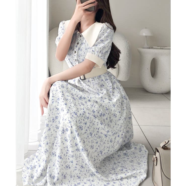 【mily bilet】トレンドのレトロガーリー♪小花柄ベルト付きビッグカラーワ… | Classical Elf  | 詳細画像19 
