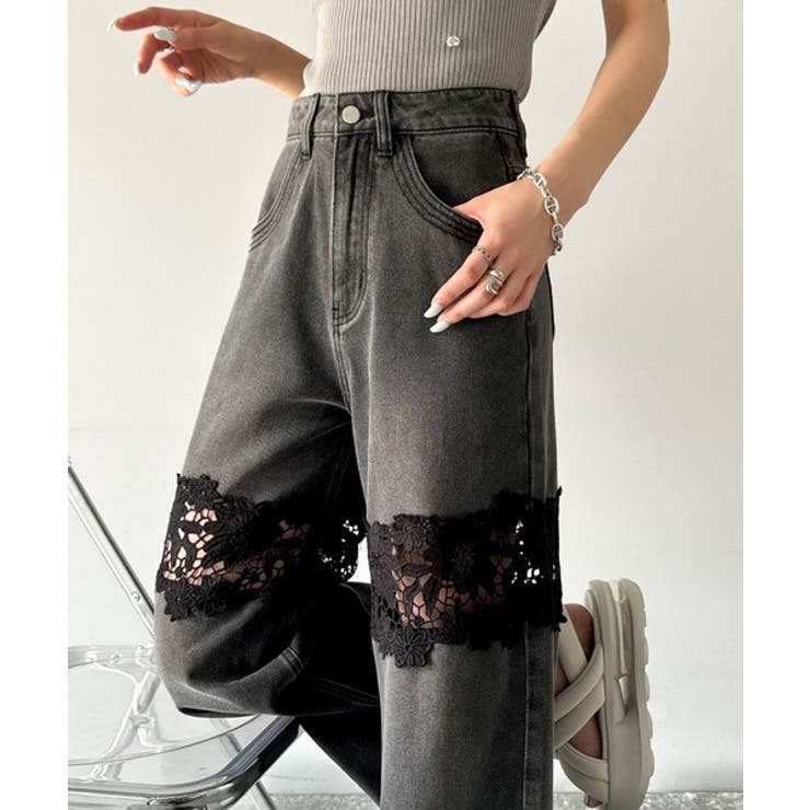 希少品◎ ドルチェ＆ガッバーナ　デニムパンツ　花柄レースプリント　現行モデル　L 希少品◎ ドルチェ＆ガッバーナ デニムパンツ 花柄レース