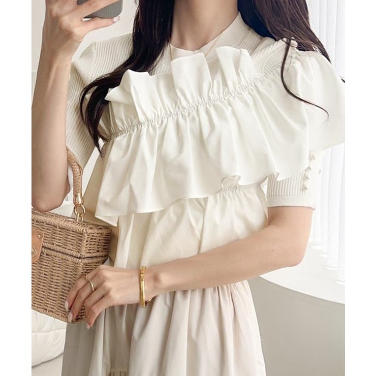 【mily bilet】大人の華やかな旬スタイル。パールボタンフリル使いサマーニ… | Classical Elf  | 詳細画像8 