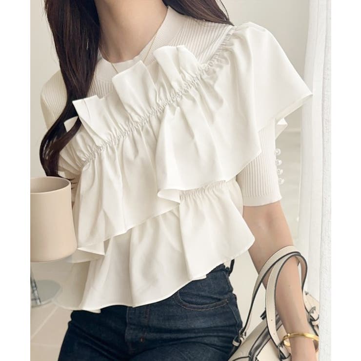 【mily bilet】大人の華やかな旬スタイル。パールボタンフリル使いサマーニ… | Classical Elf  | 詳細画像2 