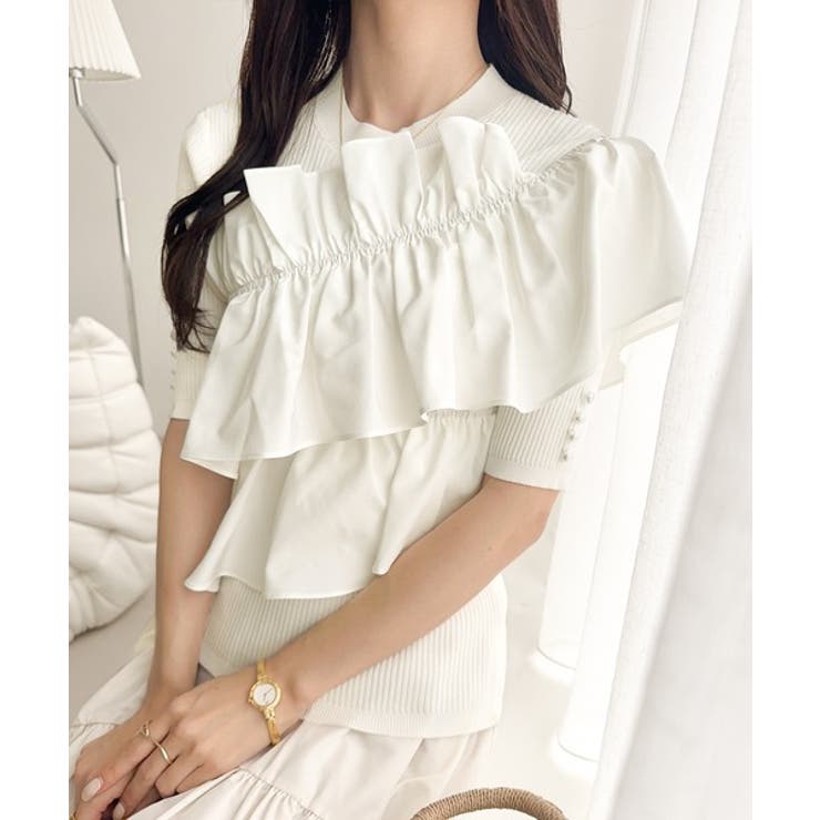 【mily bilet】大人の華やかな旬スタイル。パールボタンフリル使いサマーニ… | Classical Elf  | 詳細画像6 