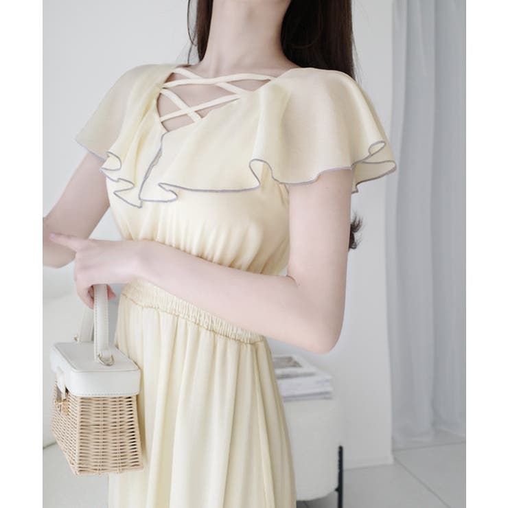 【mily bilet】今季上品に大活躍♪クロスデザイン楊柳使いフリル襟ワンピー… | Classical Elf  | 詳細画像9 