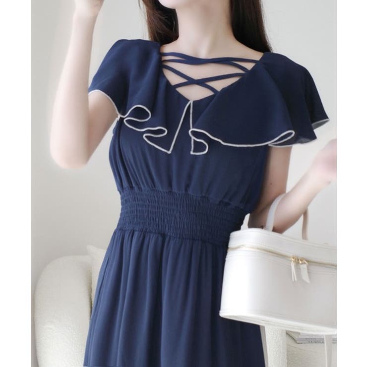 【mily bilet】今季上品に大活躍♪クロスデザイン楊柳使いフリル襟ワンピー… | Classical Elf  | 詳細画像15 