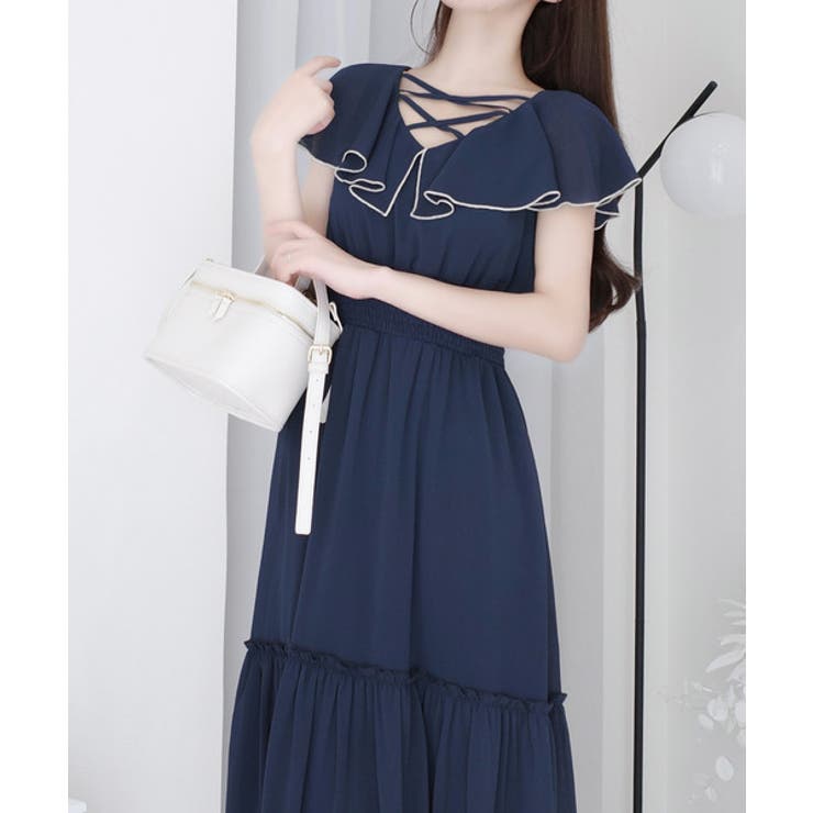 【mily bilet】今季上品に大活躍♪クロスデザイン楊柳使いフリル襟ワンピー… | Classical Elf  | 詳細画像16 