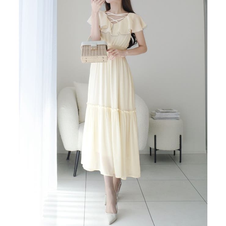 【mily bilet】今季上品に大活躍♪クロスデザイン楊柳使いフリル襟ワンピー… | Classical Elf  | 詳細画像4 