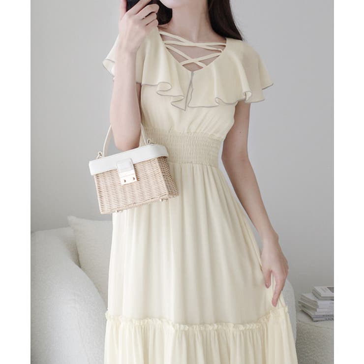 【mily bilet】今季上品に大活躍♪クロスデザイン楊柳使いフリル襟ワンピー… | Classical Elf  | 詳細画像5 