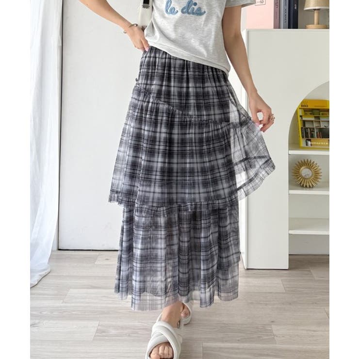 グレー | 【mily bilet】大人可愛いエアリーな存在感。アシンメトリーフリルチェック… | Classical Elf 