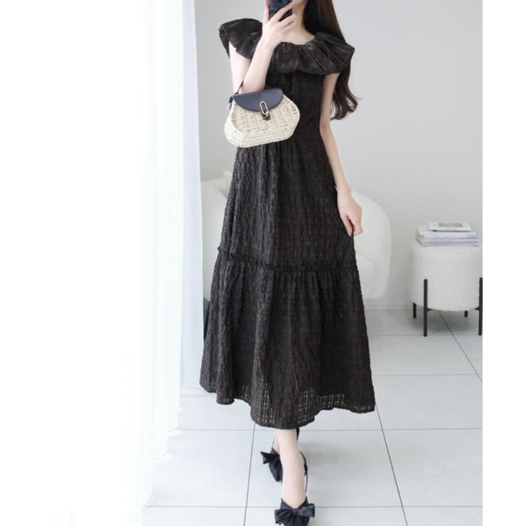 ブラック | 【mily bilet】甘さと気品を一枚に。ビッグオーガンジーケープ付きオフショ… | Classical Elf 