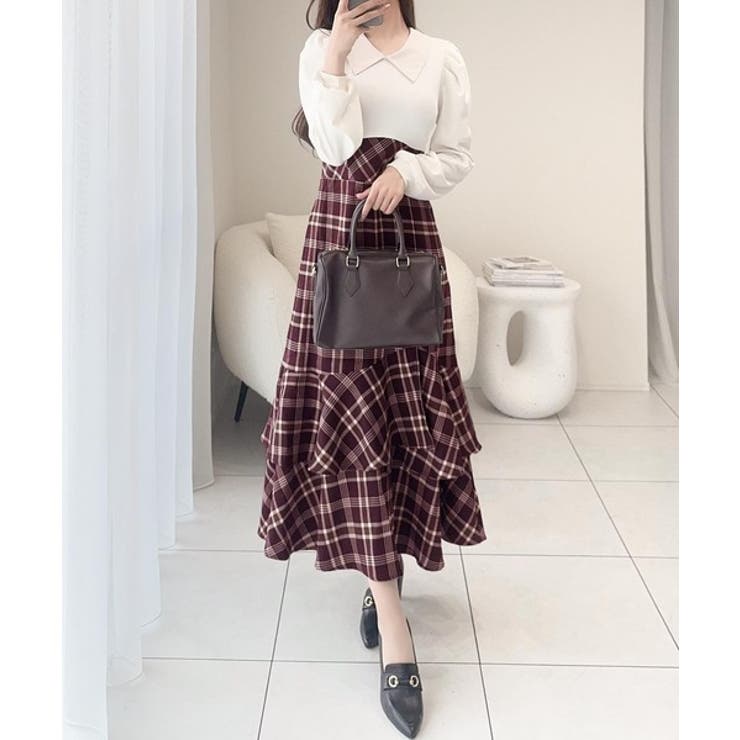 愛され要素がぎゅっと盛り♪シャツ襟チェックアシメフリルドッキングロングワンピース… | Classical Elf  | 詳細画像18 